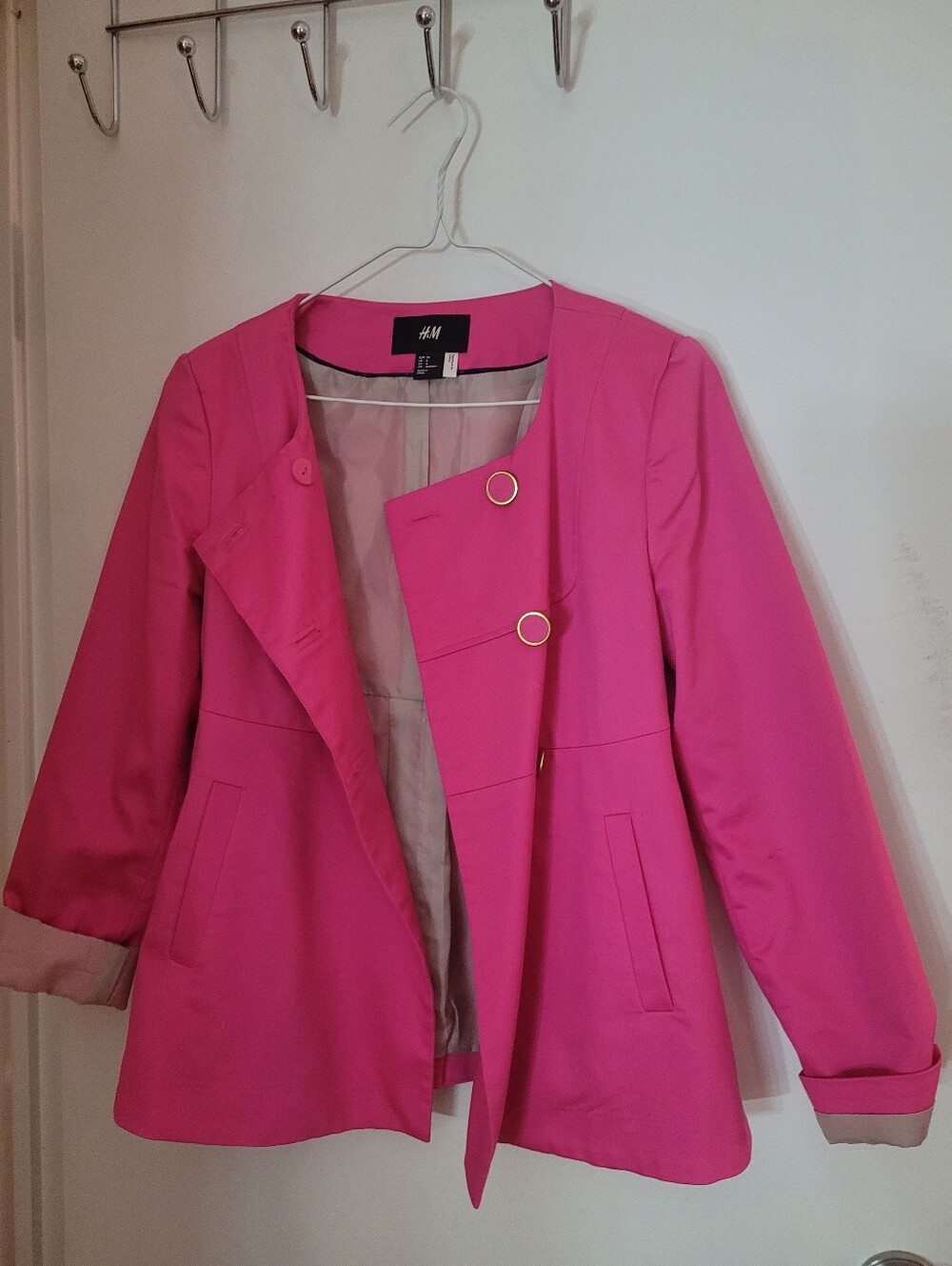 H&M Bright Pink Women's Blazer with Gold Ring Buttons